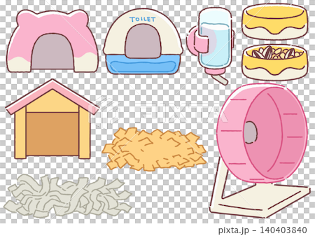 一組簡單可愛的倉鼠飼養用品插圖。 140403840