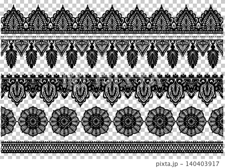 Black lace border set; elegant lace material with a beautiful large floral pattern. 140403917