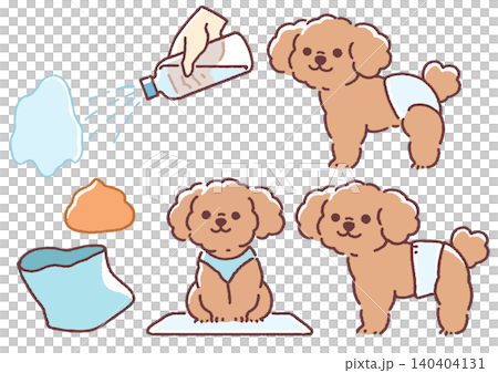 A set of simple and cute illustrations of a toy poodle and dog toilet manners. 140404131