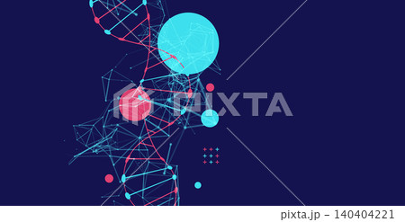 Abstract vector futuristic DNA helix structure with digital plexus network on dark background. Abstract vector futuristic DNA helix structure with digital plexus network on dark background. 140404221