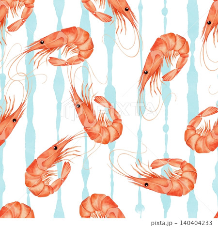 Cute hand-drawn shrimp and abstract stripes seamless pattern Cute hand-drawn shrimp and abstract stripes seamless pattern 140404233