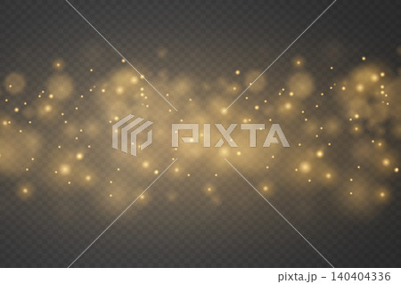 Golden dust particles and glittering bokeh lights creating a magical shimmering effect on a transparent background Golden dust particles and glittering bokeh lights creating a magical shimmering effect on a transparent background 140404336
