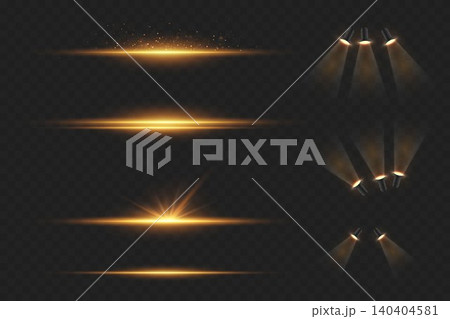 Golden light effects providing modern background elements with bright glowing lines and illumination 140404581