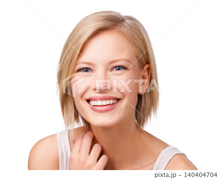 Portrait, beauty and smile with aesthetic woman in studio isolated on white background for self care. Face, skincare and wellness with happy young person at salon for cosmetics or dermatology Portrait, beauty and smile with aesthetic woman in studio isolated on white background for self care. Face, skincare and wellness with happy young person at salon for cosmetics or dermatology 140404704