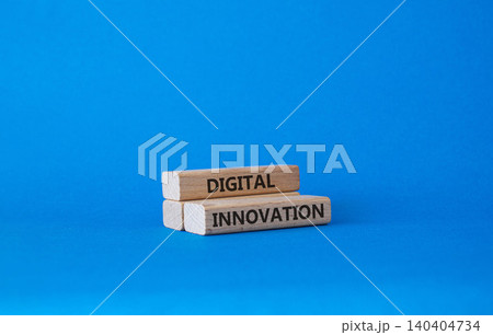 Digital innovation symbol. Concept word Digital innovation on wooden blocks. Beautiful blue background. Business and Digital innovation concept. Copy space 140404734