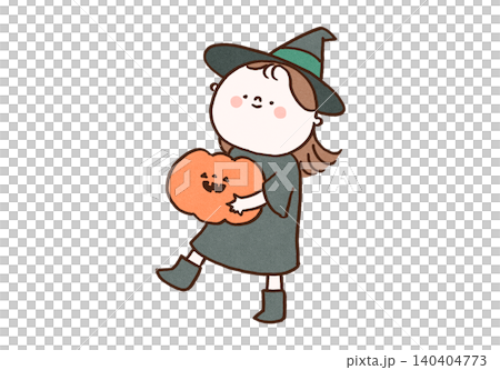 ジャックオランタンを手に持つ魔女の格好をした女の子(ハロウィン) ジャックオランタンを手に持つ魔女の格好をした女の子(ハロウィン) 140404773