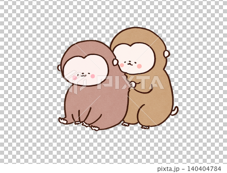 Two monkeys grooming each other's backs (communication/affection) Two monkeys grooming each other's backs (communication/affection) 140404784