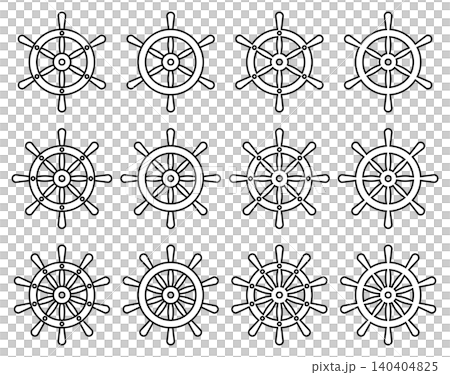 Set of vector illustrations of ship steering wheel icons. Set of vector illustrations of ship steering wheel icons. 140404825