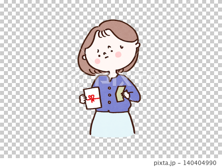 のし袋とお札を両手に持ち、首を傾げて困った顔の女性(ご祝儀貧乏・お年玉の金額の悩み) のし袋とお札を両手に持ち、首を傾げて困った顔の女性(ご祝儀貧乏・お年玉の金額の悩み) 140404990