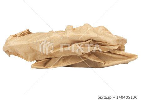 The paper food bag is crumpled and creased ball isolated on white background The paper food bag is crumpled and creased ball isolated on white background 140405130