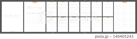2027 Calendar Planner Template, Set of 12 Monthly Calendar Pages with Cute Illustration Placeholder, Week Starts on Monday, Kawaii Modern Vector Design 2027 Calendar Planner Template, Set of 12 Monthly Calendar Pages with Cute Illustration Placeholder, Week Starts on Monday, Kawaii Modern Vector Design 140405243