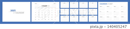 2027 Calendar Planner Template, Monthly Calendar Layout for 2027 Year, Week Starts on Monday, Clean Blue Business Vector Design 2027 Calendar Planner Template, Monthly Calendar Layout for 2027 Year, Week Starts on Monday, Clean Blue Business Vector Design 140405247