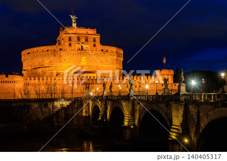 Night view of Mausoleum of Hadrian, known as Castel Sant Angelo (Castle of the Holy Angel) in Rome, Italy Night view of Mausoleum of Hadrian, known as Castel Sant Angelo (Castle of the Holy Angel) in Rome, Italy 140405317