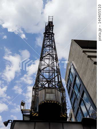 Low angle view of an old historic cargo crane Low angle view of an old historic cargo crane 140405510