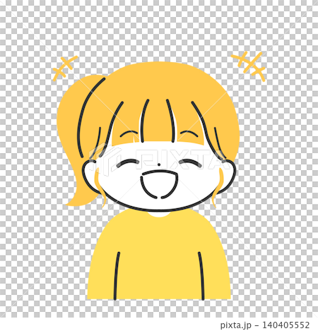 一幅描繪微笑女孩（上半身）的插圖，色彩飽滿，充滿情感。 140405552