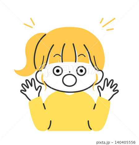 両手をあげて驚く女の子のイラスト（上半身）感情カラー 140405556