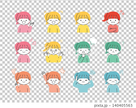 女の子のいろいろな表情セット(上半身)カラフル感情カラー 女の子のいろいろな表情セット(上半身)カラフル感情カラー 140405563