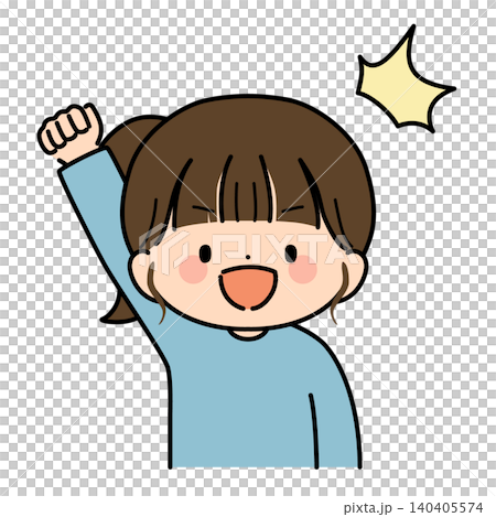 一幅充滿幹勁的女孩舉起拳頭的插圖(上半身)。 一幅充滿幹勁的女孩舉起拳頭的插圖(上半身)。 140405574
