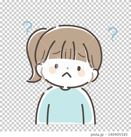 首をかしげる女の子のイラスト（上半身）手描き風カラー 140405585