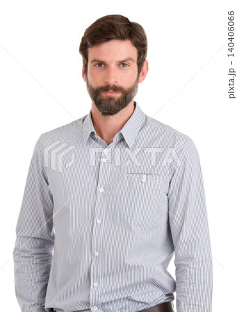 Fashion person, man and professional in portrait for corporate, work and business on white background. Male model, Australia and pride or entrepreneur career, confident and serious face in studio 140406066