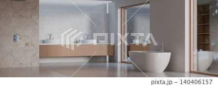 3d rendering of a white contemporary bathroom 140406157