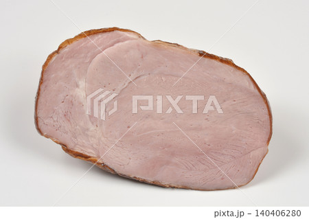 Smoked ham loin slice isolated on white background Smoked ham loin slice isolated on white background 140406280