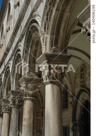Detailed Architectural Carvings on Stone Columns of Rectors Palace in Dubrovnik Detailed Architectural Carvings on Stone Columns of Rectors Palace in Dubrovnik 140406299