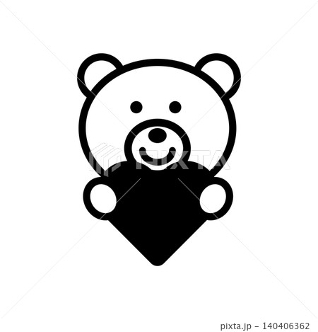 ハートを持ったクマのアイコン(モノクロ) ハートを持ったクマのアイコン(モノクロ) 140406362