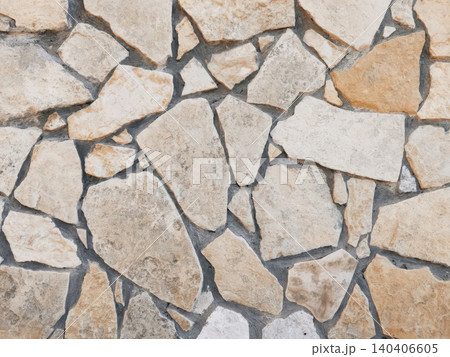 Rustic stone wall texture with irregular patterned rocks in earthy tones Rustic stone wall texture with irregular patterned rocks in earthy tones 140406605
