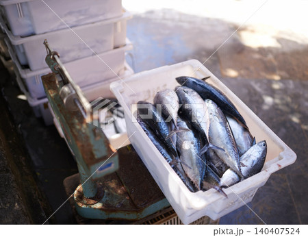 Fish market, pier and fresh food for nutrition, protein and marine wildlife in diet for minerals. Crate, seafood and ingredient for cooking and omega vitamins, outdoors and uncooked meal at harbor Fish market, pier and fresh food for nutrition, protein and marine wildlife in diet for minerals. Crate, seafood and ingredient for cooking and omega vitamins, outdoors and uncooked meal at harbor 140407524