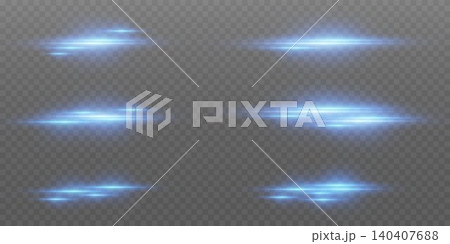Set of horizontal glowing blue light streaks creating a dynamic overlay effect Set of horizontal glowing blue light streaks creating a dynamic overlay effect 140407688