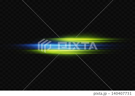 Glowing blue and yellow neon light lines forming a fast motion effect on a transparent background Glowing blue and yellow neon light lines forming a fast motion effect on a transparent background 140407731