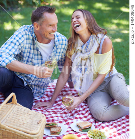 Love, laughing and picnic with couple in park together, drinking wine for celebration, romance or bonding. Food, smile or funny with happy mature man and woman on grass for anniversary in summer Love, laughing and picnic with couple in park together, drinking wine for celebration, romance or bonding. Food, smile or funny with happy mature man and woman on grass for anniversary in summer 140408048