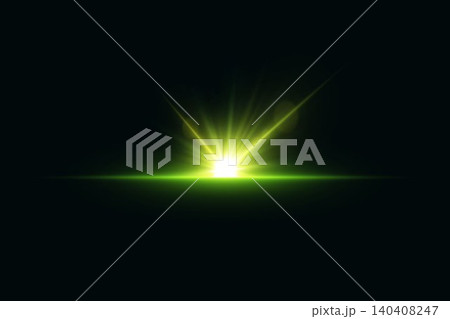 Abstract green and yellow light emitting radiant rays and a horizontal glow Abstract green and yellow light emitting radiant rays and a horizontal glow 140408247