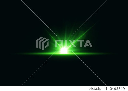 Green light effect with dynamic rays shining and spreading on a dark background Green light effect with dynamic rays shining and spreading on a dark background 140408249