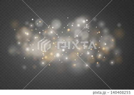 Golden white sparkling particles creating a dynamic, magical, and festive bokeh light effect 140408255