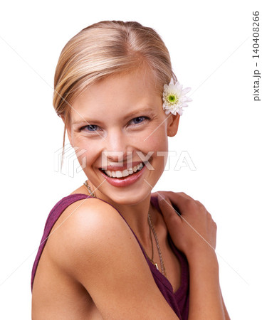 Flower, beauty and portrait of woman on a white background for skincare, wellness and aesthetic. Happy, attractive and isolated person with floral, bloom or plant for natural cosmetics in studio Flower, beauty and portrait of woman on a white background for skincare, wellness and aesthetic. Happy, attractive and isolated person with floral, bloom or plant for natural cosmetics in studio 140408266