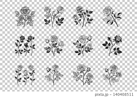 Hand Drawn Rose Branch Floral Vector Collection Hand Drawn Rose Branch Floral Vector Collection 140408511