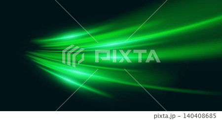 Green light streaks creating a dynamic motion blur effect, representing speed and energy 140408685