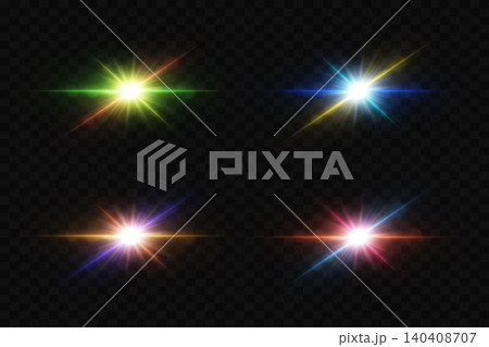 Set of glowing light effects creating starry explosions on a transparent background 140408707