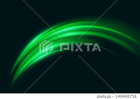 Green light streaks moving across a dark background, representing digital data and technology 140408758