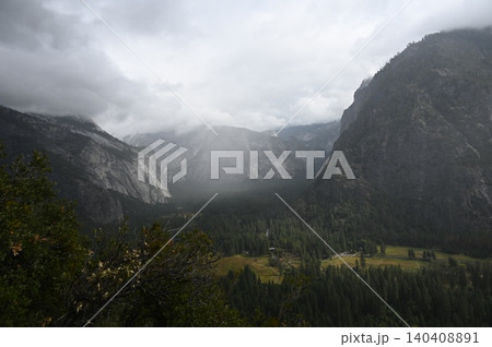 Dramatic rain storm over Yosemite Valley from Tunnel View overview. Dramatic rain storm over Yosemite Valley from Tunnel View overview. 140408891