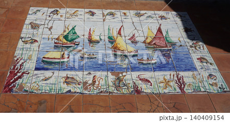 Map of Capri Island in tiles, Capri Town, Capri Island, Bay of Naples, Italy, Europe - old mosaic 140409154