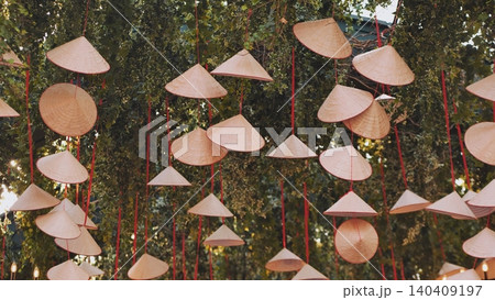 Vietnamese non la hanging from trees during Vietnam Days in Moscow 140409197