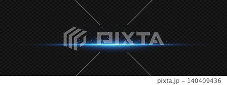 Blue horizontal line of light with sparkling particles on a transparent background Blue horizontal line of light with sparkling particles on a transparent background 140409436