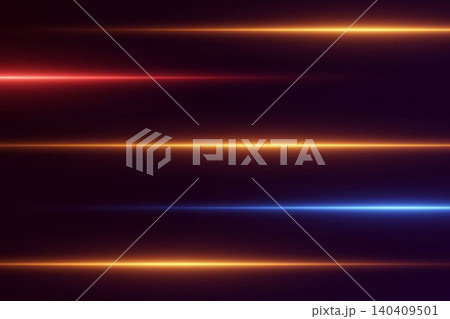 Abstract parallel glowing laser light beams moving across a digital dark background 140409501
