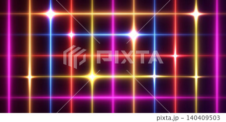 Light grid creating intersecting neon lines and shining starbursts as an abstract pattern 140409503
