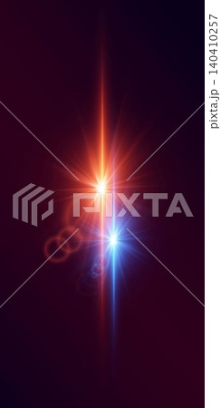 Two strong light sources converging against dark background showing vibrant red and blue colors Two strong light sources converging against dark background showing vibrant red and blue colors 140410257