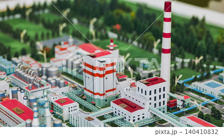 Miniature industrial complex showing power plant, factories, and infrastructure Miniature industrial complex showing power plant, factories, and infrastructure 140410832
