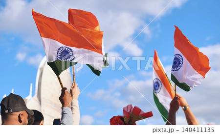 Indian flags waving during India Day celebration in Moscow Indian flags waving during India Day celebration in Moscow 140411135